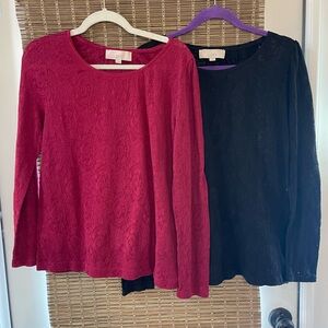 Loft set of 2 Red and Black Lace Tops